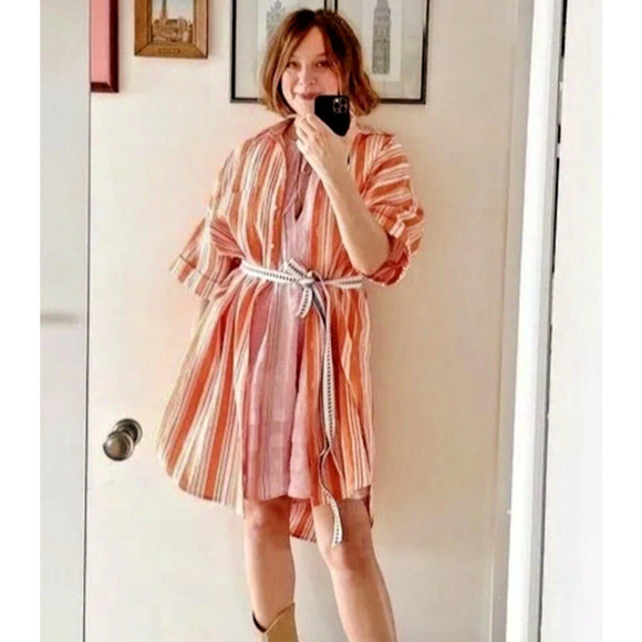Lemlem x H&M Tunic Oversized Kaftan Shirt Dress Size M/L Striped Orange Beach - Picture 7 of 16